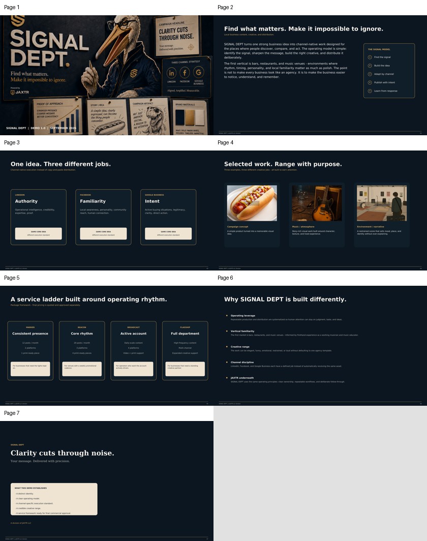 SIGNAL DEPT package storyboard